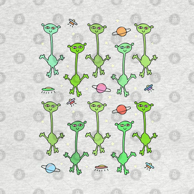 Colorful Aliens in Space Pattern by Davey's Designs